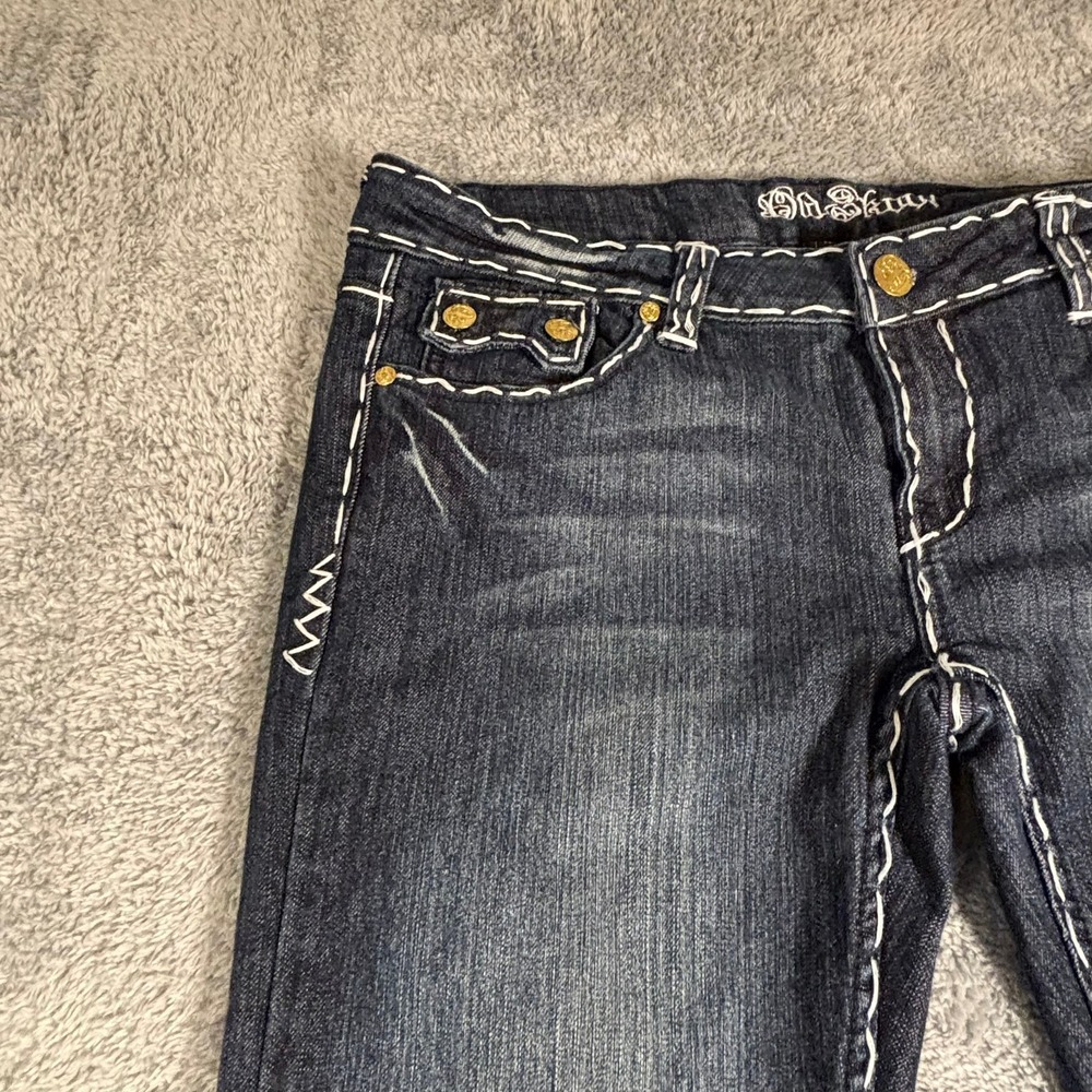 Old Skool Womens Straight Leg Jeans Dark Wash Thick White Contrast Stitch 11 - Picture 4 of 14